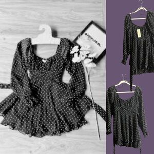 Black Polka Dot Long Sleeve Dress